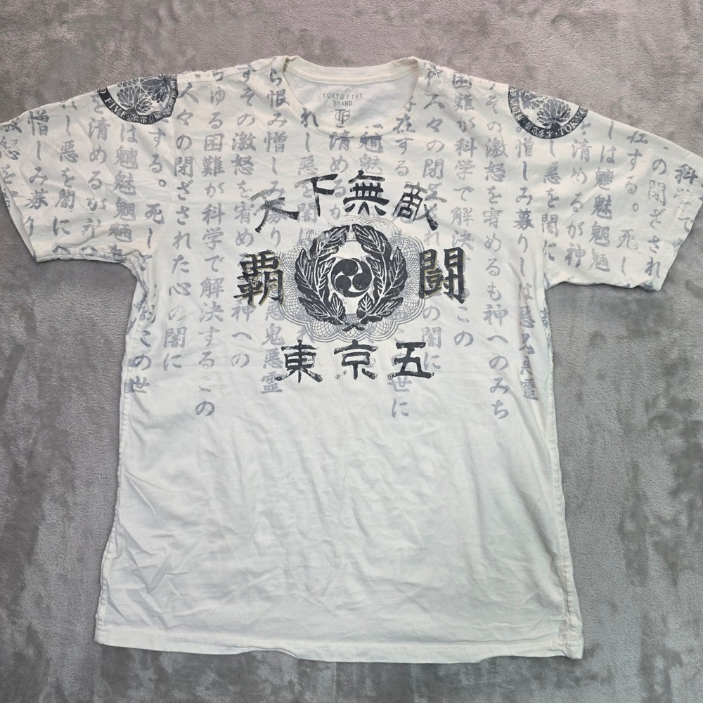 Tokyo Five Brand Mens Large Graphic T-Shirt White Japanese Oni Mask Streetwear